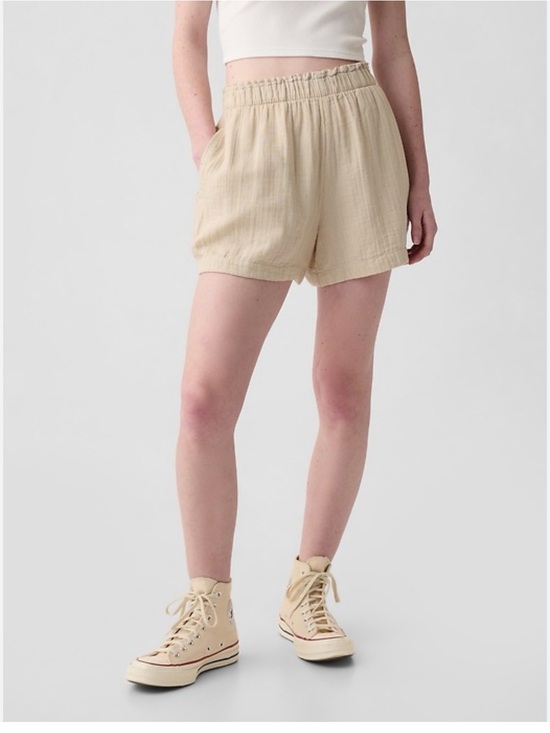 Zara Pants - Zara Beige Elastic-Waist Linen-Blend Shorts